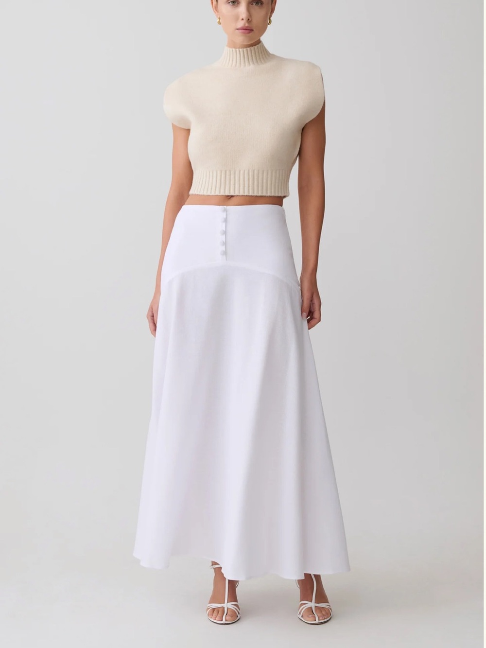Meshki Selma Curved Waist Midi Skirt - White